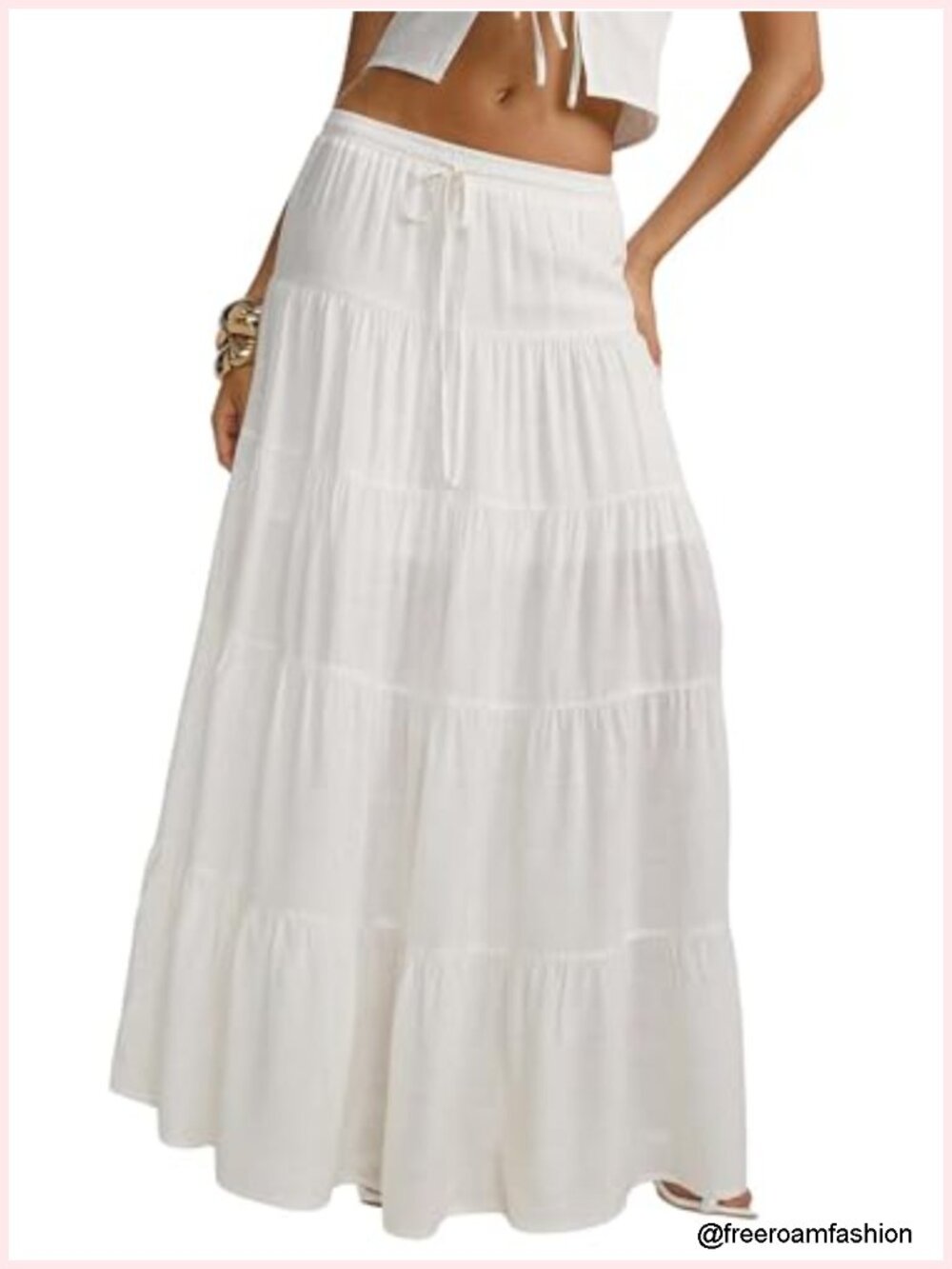 Boho Maxi Skirt Ruffle Flowy Low Rise A-Line Beach Long Skirts